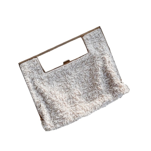 VINTAGE Beaded Elegant Cream Handbag - Picture 1 of 7
